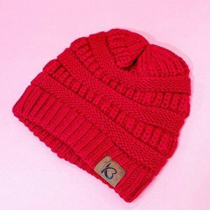 Red Cable Knit Beanie Hat